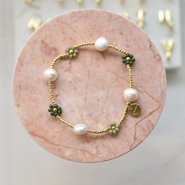 Nelly blomsterarmbånd grønn