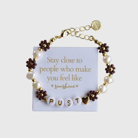 Pust blomsterarmbånd brun